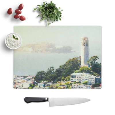 Tempered Glass View of Alcatraz in San Francisco Chopping Board