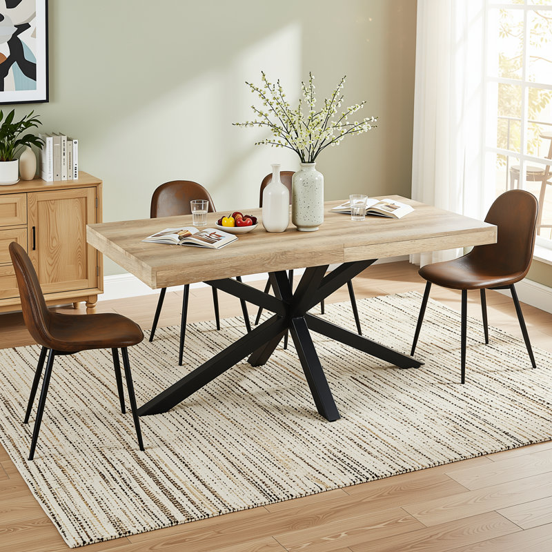 Ensemble de salle à manger extensible 5 pièces avec table en bois aggloméré et 4 chaises rembourrées, Brun
