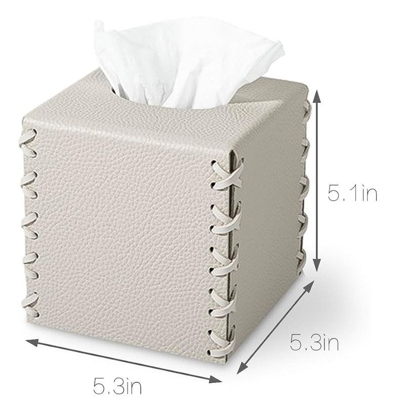 PU Leather Tissue Holder Square Decorative Home Decor Cube Boxes, Light Grey