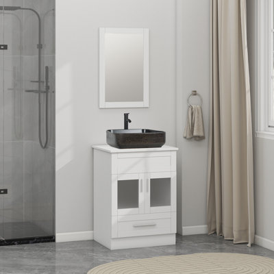 24 po X P 18 po P x 32 1/2 po Armoire de salle de bain H blanche avec miroir et lavabo