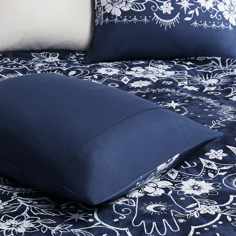 Celestial double / grand - bleu marine avec médaillon et tissu lavable, Édredon pour lit double / grand lit + 3 pièces s
