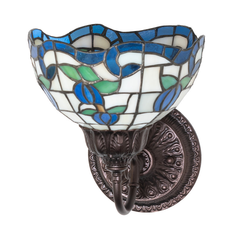 7" Wide Roseborder Wall Sconce, 9" H x 7" W x 9" D, White/Blue/Green/Orange