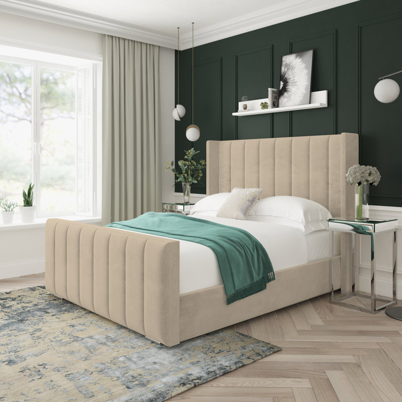 Willow Naples Velvet Upholstered Bed Frame, Double (4'6), Beige