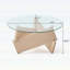 Table basse ronde moderne avec dessus en verre trempé, piètement robuste en bois pour salon, style champêtre-824151475