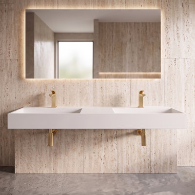 Juniper 60" Rectangular Modern Wall Mounted Bathroom Sink with Concealed Drain Plate - White