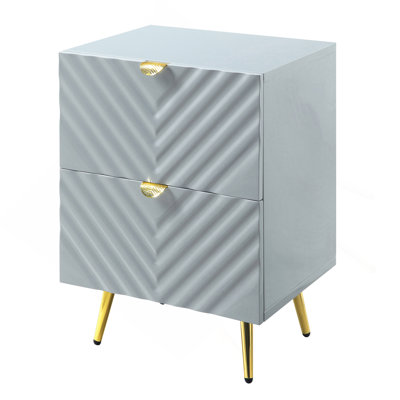 Table de chevet 2 tiroirs grise ultrabrillante