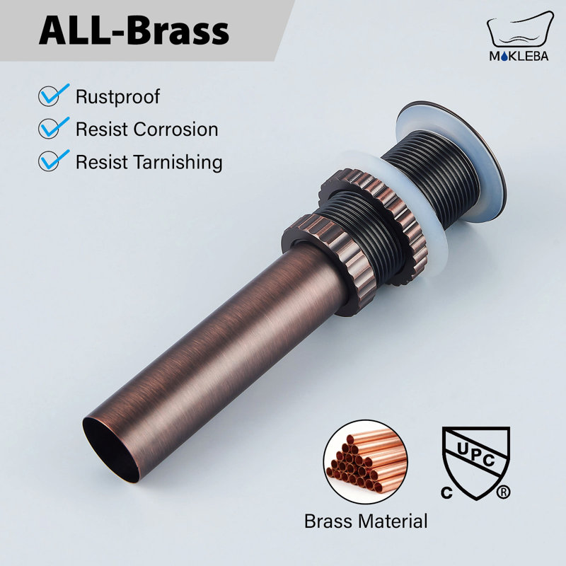 Drain escamotable pour lavabo de salle de bain Mokleba sans trop-plein en nickel brossé, Nickel brossé