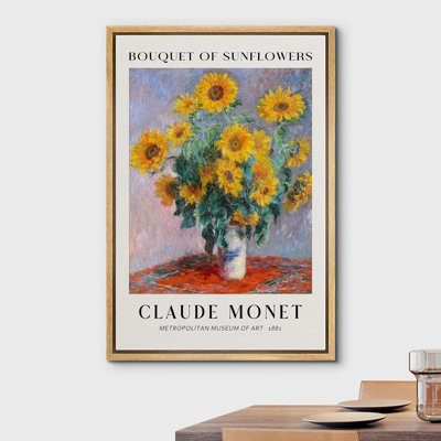 Classical Artwork Bouquet of Sunflowers by Claude Monet - Floater Frame Print on Canvas