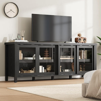 TV Stand for 70 Inch, Entertainment Center with Storage Cabinet and 4 Sliding Glass Doors, Mid Century Modern Media TV Console Table for Living Room B by Winston Porter