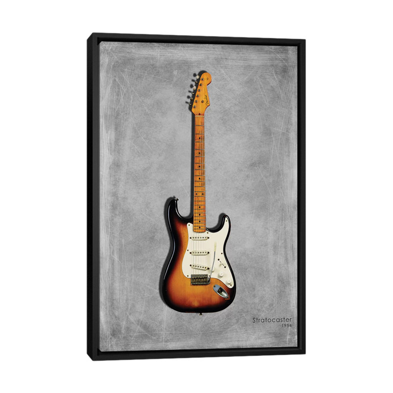 Fender Stratocaster 54 - impression sur toile tendue, H 26 po x l 18 po x P 1,5 po, Toile avec cadre noir, Pas de tapis