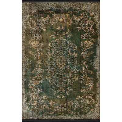 Tapis décoratif rétro à motif traditionnel vert foncé