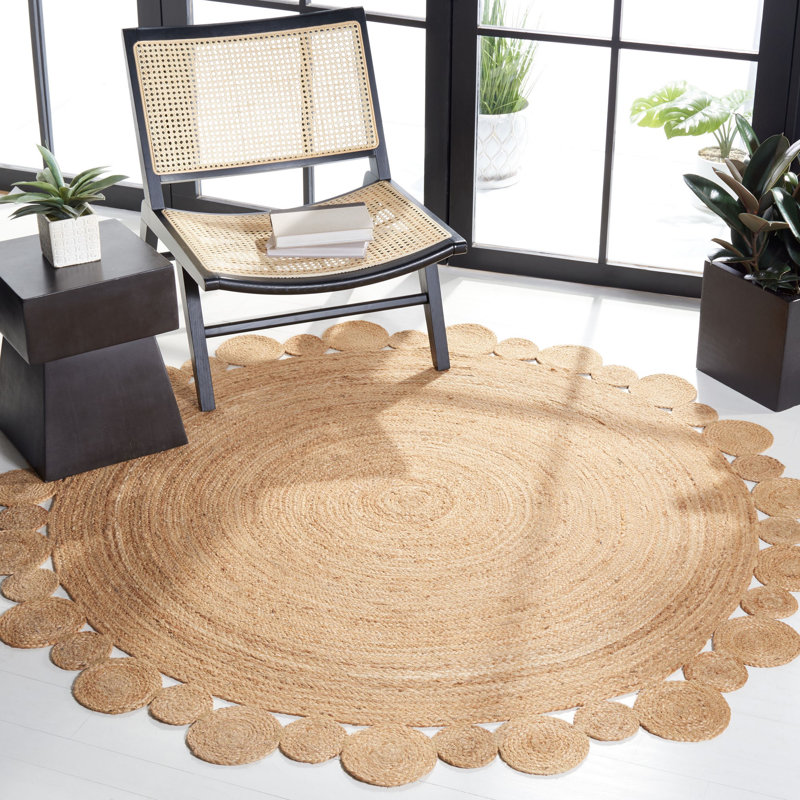 Casavant Natural Fiber Flat Weave Jute Solid Color Rug, Round 7'