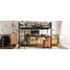 Lit mezzanine double avec bureau et tiroirs de rangement en tissu non tissé, structure de lit mezzanine en métal avec échelles