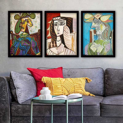 Superbe ensemble de peintures décoratives encadrées (3 pièces) de 21,7 po x 29,5 po chacune | Cadre 100% bois avec polystyrène de 0,8 pouce | Impression numérique UV | Parfait pour la décoration murale de salon, de bureau et de galerie