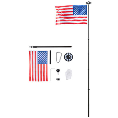 Flag Pole, 25ft Heavy-Duty Telescopic Flagpole Kit with 136 LED Solar Light for Outside House In Ground, Outdoor Aluminum Flagpole with 3x5 American Flag for Yard, Residential, Commercial, Black