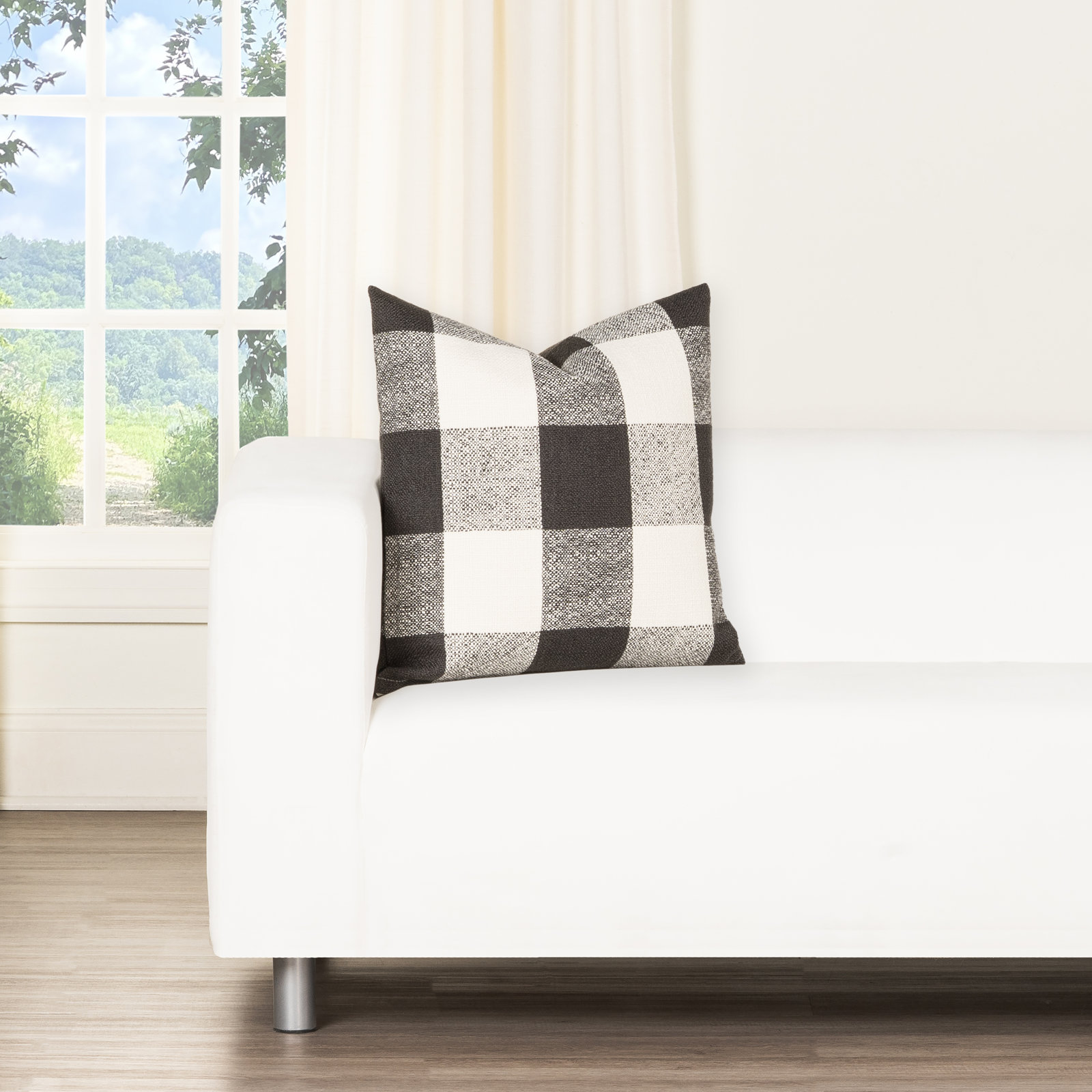 Throw Pillow, Feather, Black Checkered, Square 20"