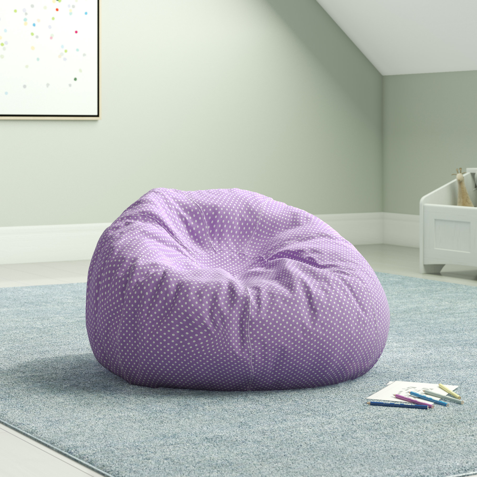 Classic Refillable Bean Bag Chair for Kids and Adults Mack & Milo Body Fabric: Lavender/White Cotton Twill, Size: Large