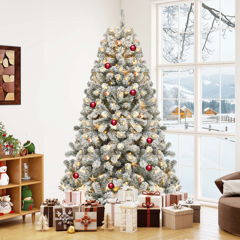  Arbre de Noël enneigé 7,5 pi avec télécommande, 11 modes d'éclairage, 1450 pointes et base pliable, H 7,5 pi