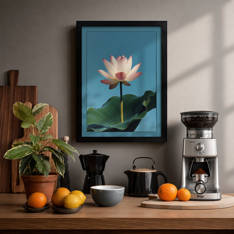 Lotus in Bloom Botanical - Framed Print, Black, A4 - 29.7 x 21.0 cm