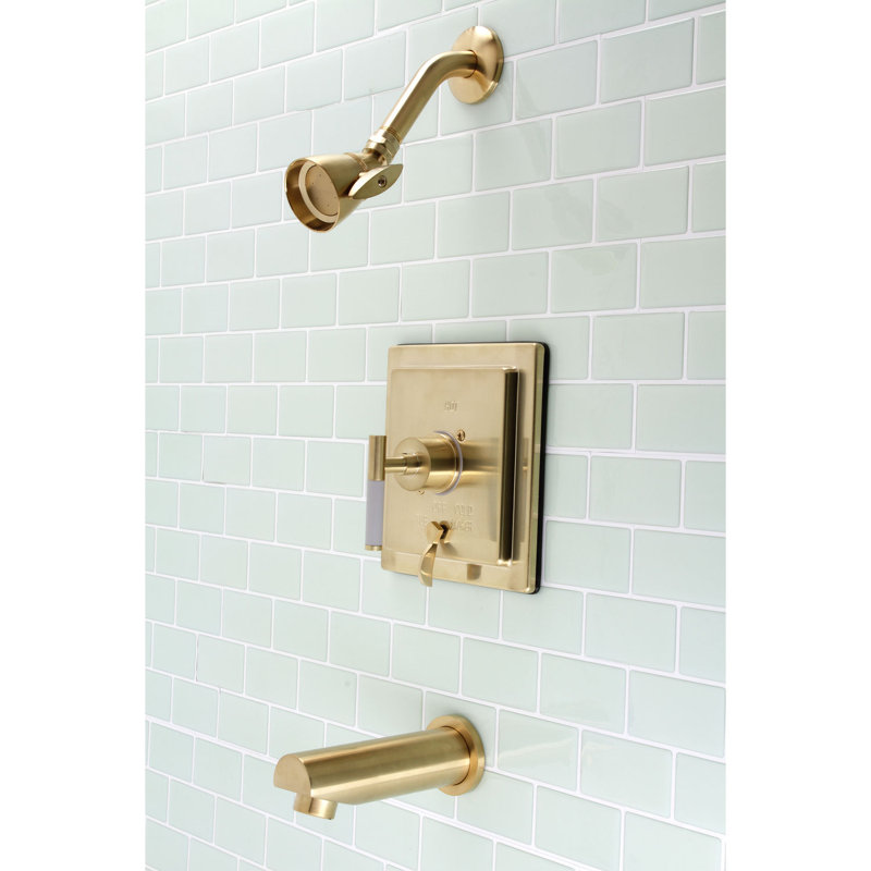 Robinet de baignoire et douche à pression équilibrée à poignée simple Kingston Brass Kaiser, Laiton brossé