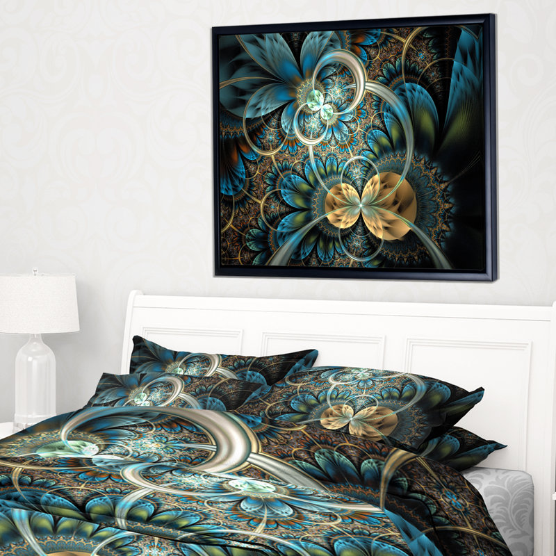 «Symmetric Blue Gold Fractal Flower», impression, H 30 po x l 40 po x P 1,5 po, Toile avec cadre flottant