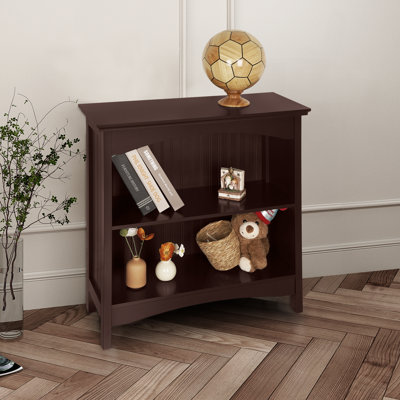 Bibliothèque H 29 po x l 29,5 po en bois à 2 niveaux avec support arqué, étagère de rangement et de présentation pour bureau à domicile et salon, cerisier