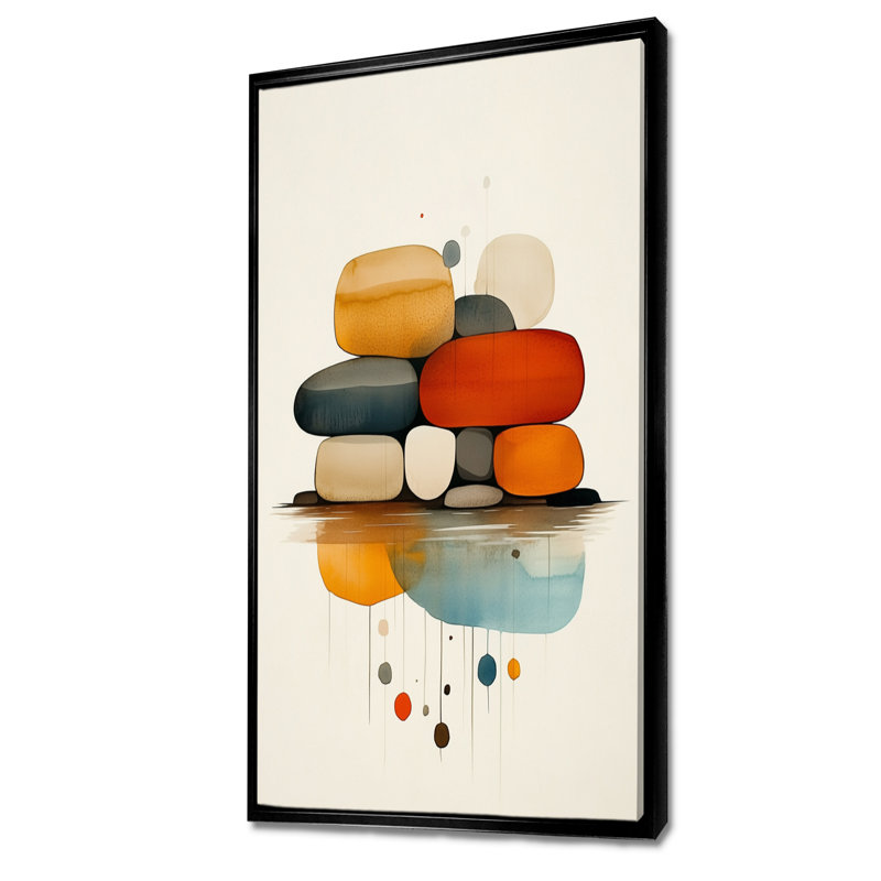 «Beige Orange Funon II», impression sur toile minimaliste, art mural apaisant, H 32 po x l 16 po, Cadre flottant noir