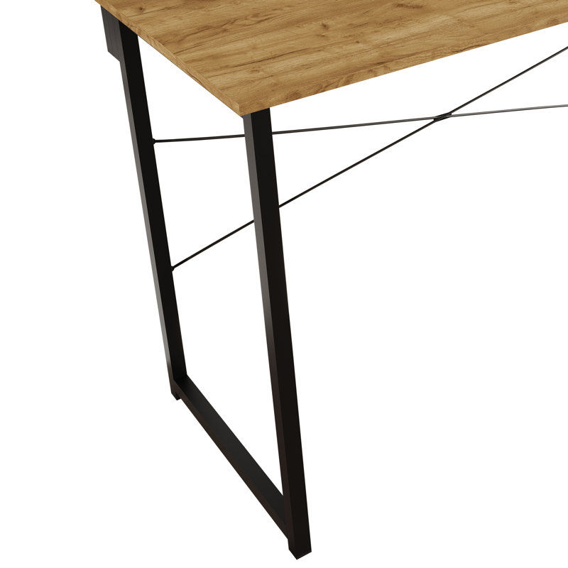 Bureau d'écriture en métal avec tablette, H 35,63 po x l 47,24 po x P 19,68 po, Chêne clair