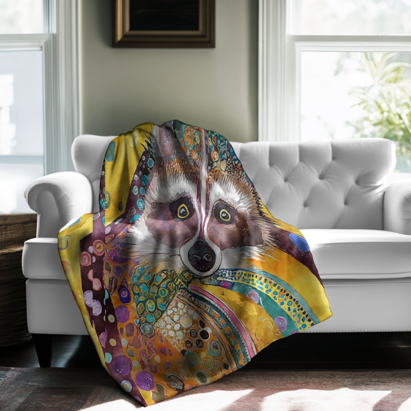 Motif Groovy - 1 pièce Sherpa Premium, Lit simple, Imprimé animal jaune / brun / vert