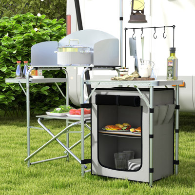 Table de camping pliante avec pare-brise et rangement