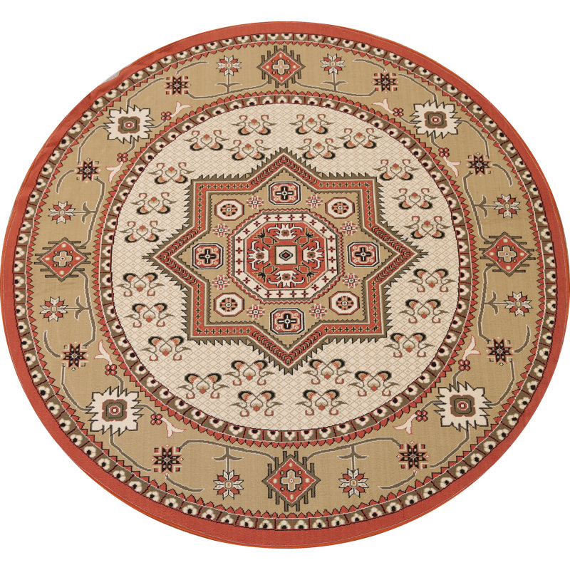 Tapis ivoire/rouge/brun rond oriental