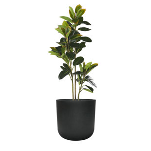 11" H Modern Cylinder Planter, Lightweight Weather & UV Resistant Plastic Plant Pot with Drainage Hole & Rubber Plug, Indoor Outdoor Flower Pot for Home, Garden & Office, Coal Black, 10.4" Pot Opening