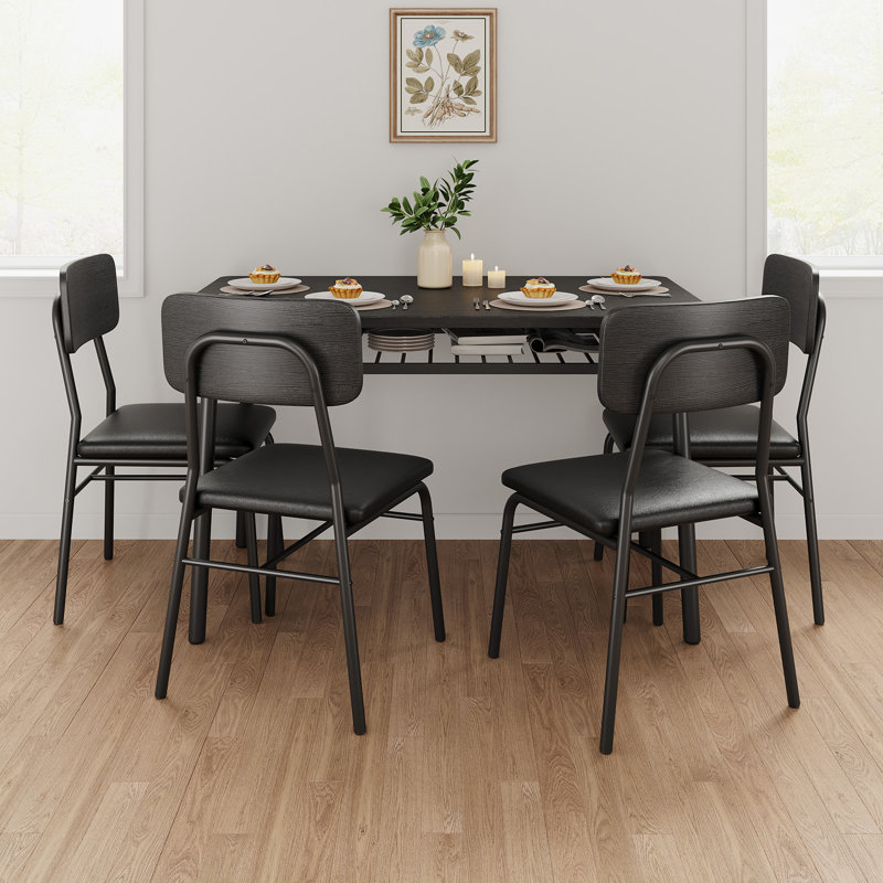 Ensemble de salle à manger 5 pièces pour 4 personnes, table de cuisine moderne avec support de rangement et chaises rembourrées, conception peu encombrante