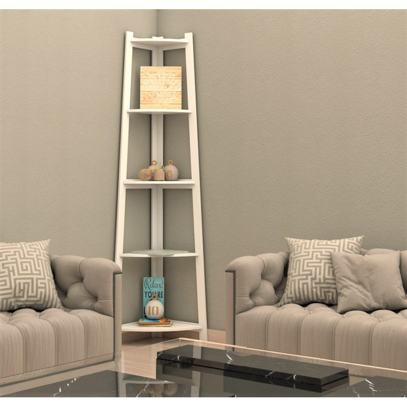 Cardenas 5 Tier Corner Bookcase, White