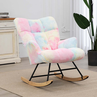 Nursery Rocking Chair Teddy, Upholstered Glider Rocker for Living Rooms, Bedrooms