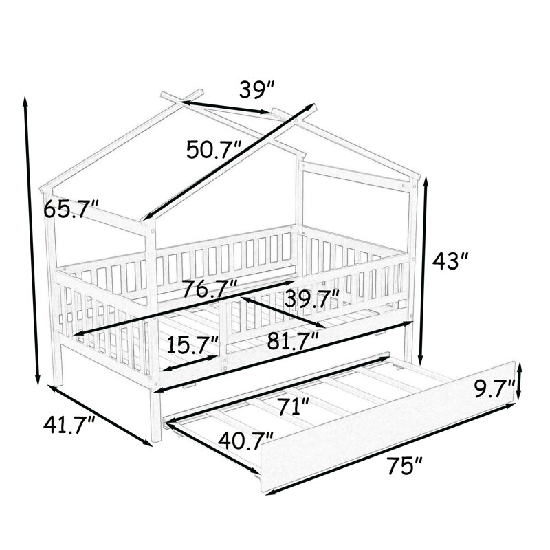 Dustee Wood Daybed with Slats, Walnut, Twin