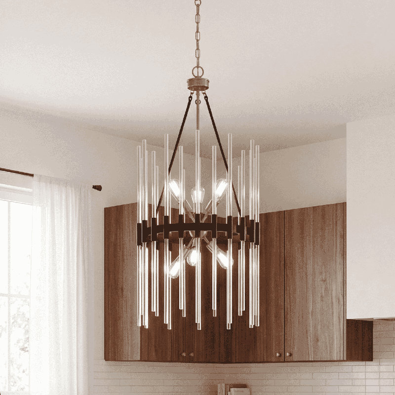 Luminaire suspendu 6 lumières Santiago en noir mat avec accents laiton chaud, Six lumières, H 42,5 po x l 20 po x P 20 po
