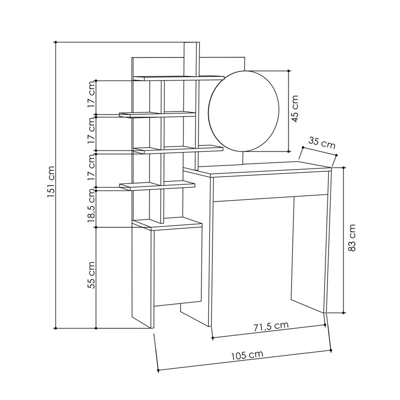 Brecken Dressing Table with Mirror, White