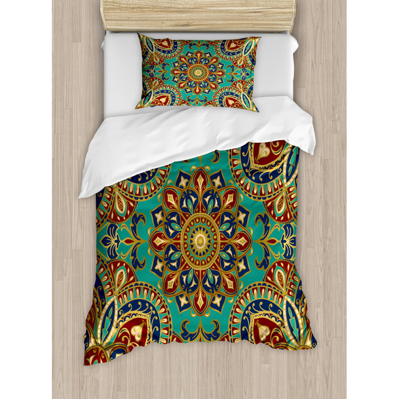 Eclectic Polyester Floral Duvet Cover, Twin Duvet Cover + 1 Pillow Sham, Eastern Medieval