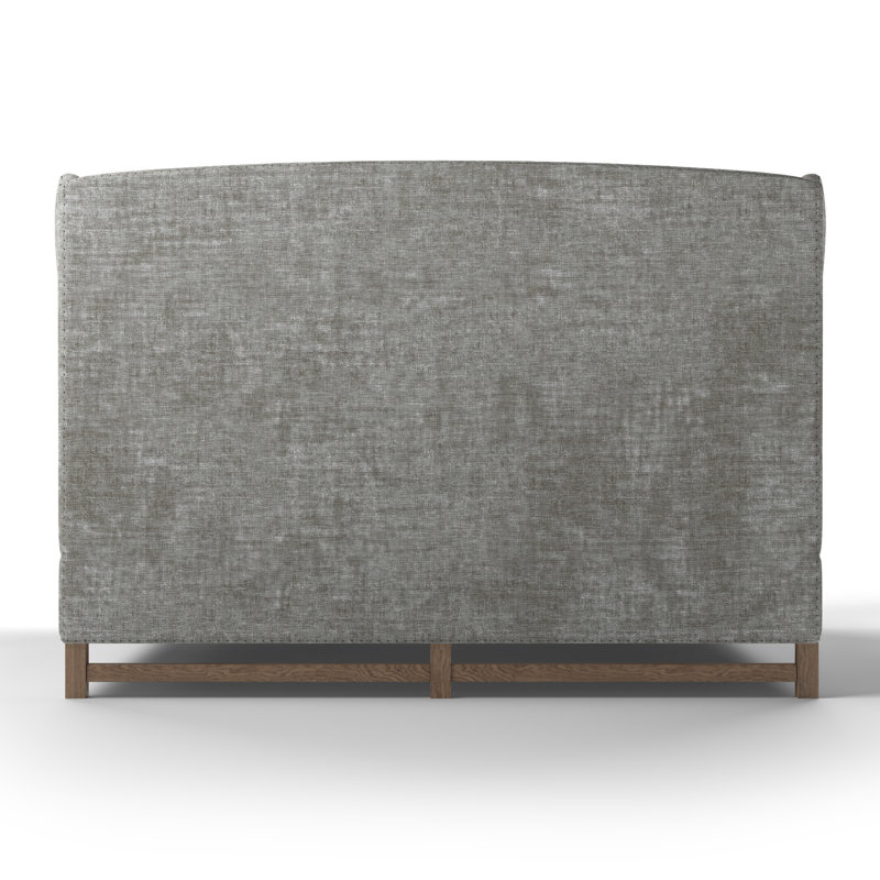 Herbert Upholstered Wingback Bed, Queen, Crushed Velvet Silver Streak, Weathered