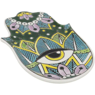 Porte-encens en laiton Green Chakra Hamsa Palm Mandala et Evil Eye