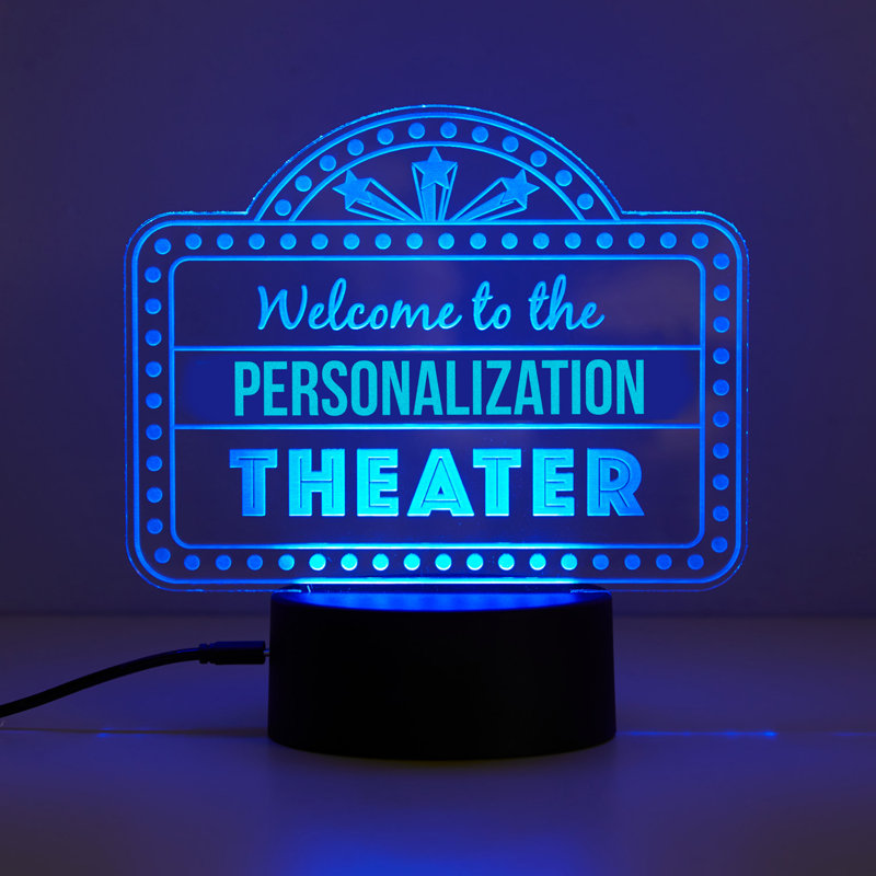Home Family Theather LED Night Light with Custom Name Laser Engraved on Acrylic Design Insert