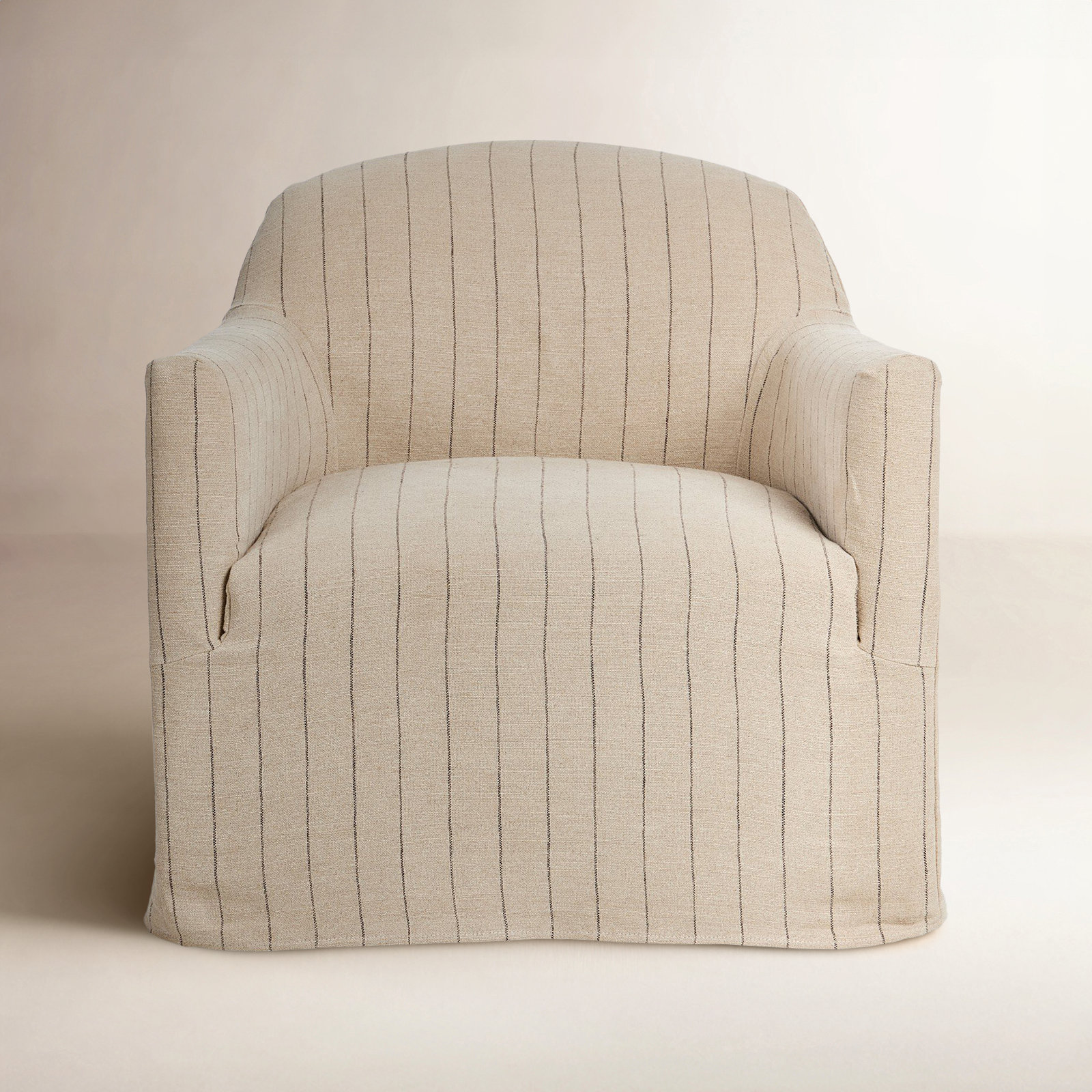 Lowell Slipcover Swivel Chair, Cream Striped Linen