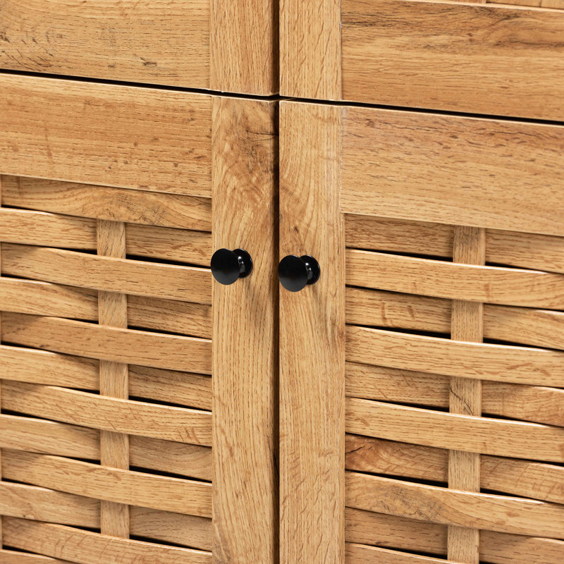 Winda Oak Brown 4-Door Wood Shoe Storage Cabinet