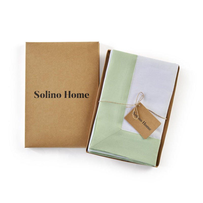 Contempo - 100% Pure Linen Dinner Napkins, Light Green/White