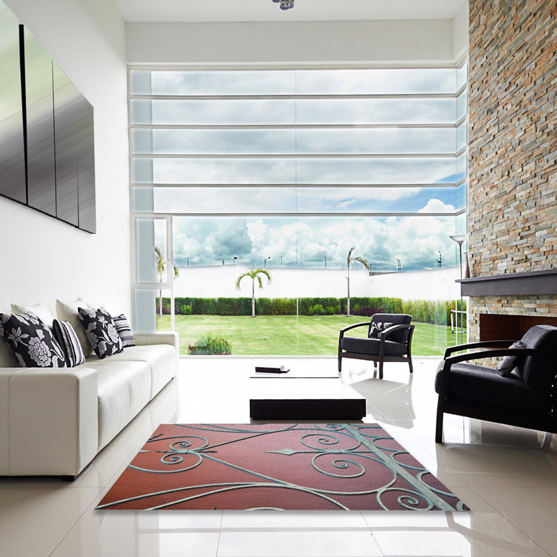 Tapis décoratif à motifs rouge/gris, Carré 3 pi