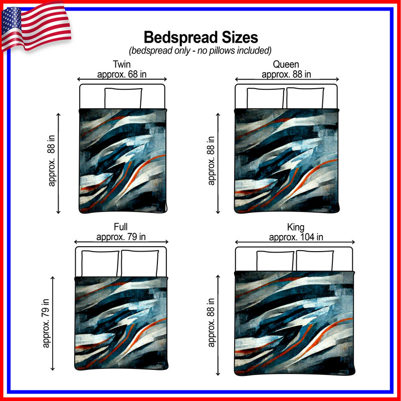 Blue Abstract Waves Quilted Bedspread All Sizes, Twin