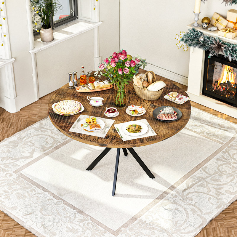 38.5" Round Dining Table Modern Style Kitchen Table With MDF Table Top And X-Shaped Pedestal Metal Legs, Small Circle Dining Room Leisure Table End Table For Home Office Conference, 2 To 4 People