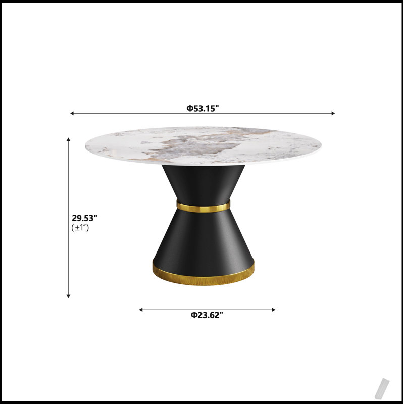 Table de salle à manger moderne en pierre artificielle ronde avec base en acier au carbone pour six personnes, élégante et durable