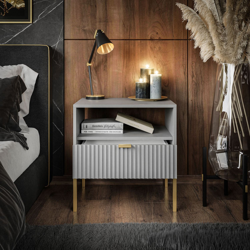 Leesport 54 cm W Bedside Table, Matte Grey